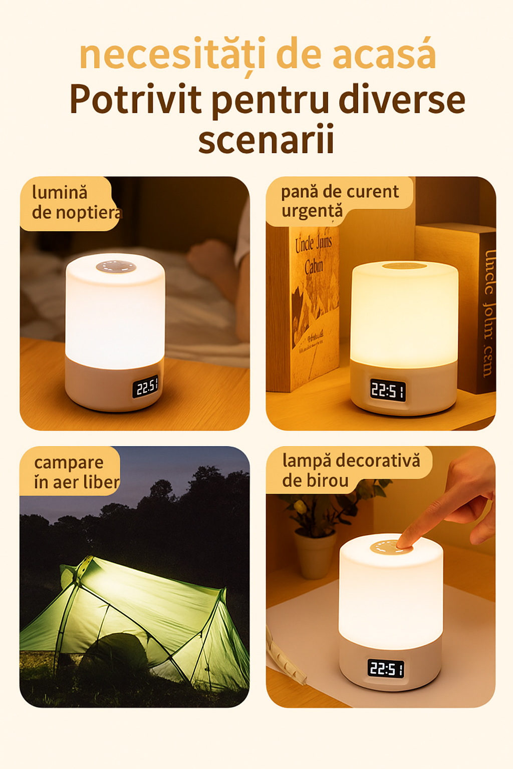 Lampă LED cu Ceas – Touch & USB Recharge